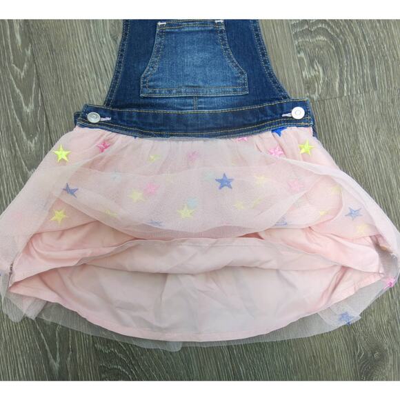 DENIM OVERALL DRESS Tulle Tutu Little Girls Size 2T Pink Stars Lined Princess - Picture 4 of 5